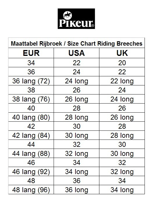 pikeur rijbroek candela grip white ooteman paardensport kingsland breeches size chart
