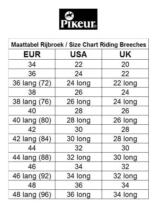 Pikeur Jacket Size Chart